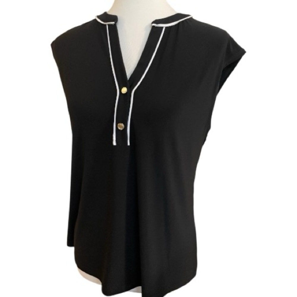 Anne Klein Black Cap Sleeve Top Blouse NWT